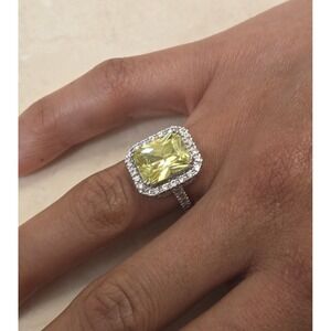Vintage Sterling Silver Ross Simons 5ct Canary Yellow Cubic Zirconia Ring Size 7